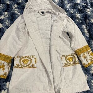 White Hooded Versace Robe with Gold Accents